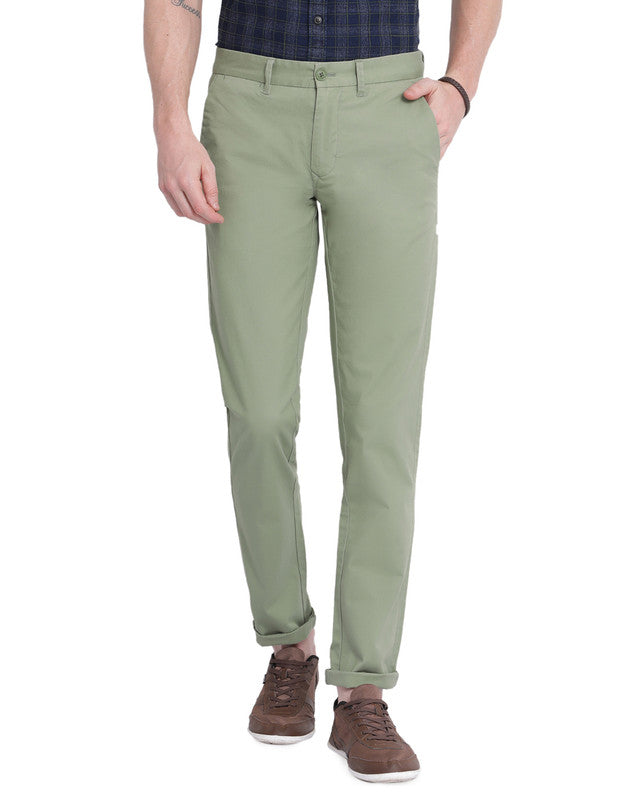 t-base Kashmir Green Cotton Lycra Solid Chino Trouser