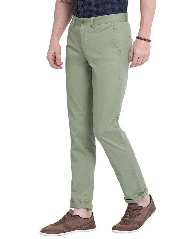 t-base Kashmir Green Cotton Lycra Solid Chino Trouser