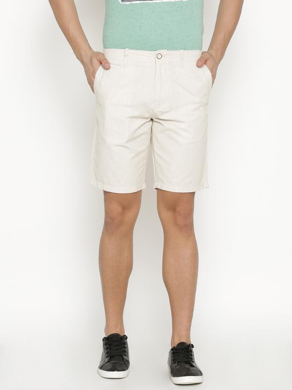 t-base Men's Beige Cotton Solid Chino Short