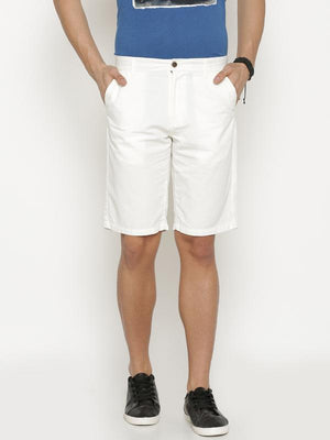 t-base Men's Off White Cotton Solid Chino Short