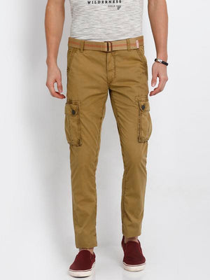 t-base men's brown solid cargo pants