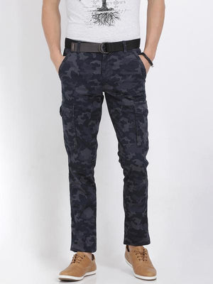 t-base men's navy camo print cargo pants