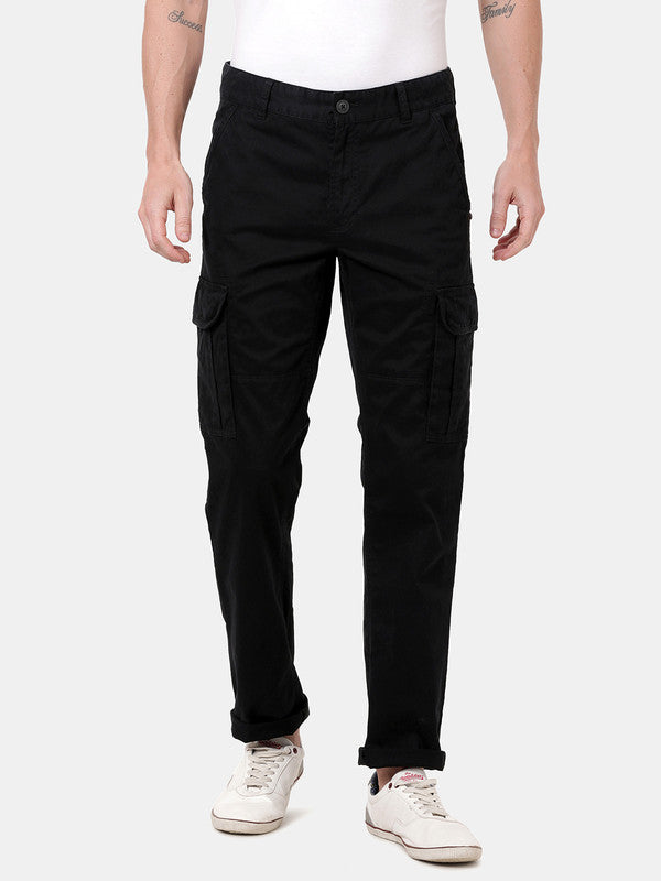Black Solid Cargo Pants