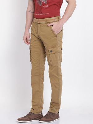 Brown Solid Cargo Pants