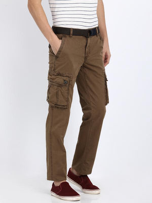 t-base men's brown regular fit cargo pants