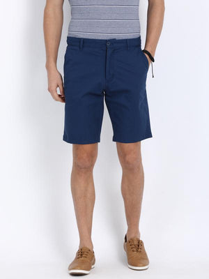 t-base Blue Cotton Solid Basic Shorts