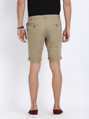 t-base Beige Cotton Solid Fold Up Shorts