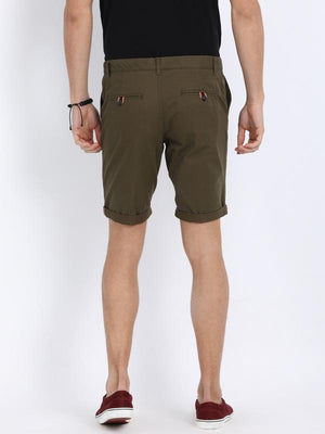 t-base Olive Cotton Solid Fold Up Shorts