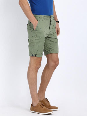t-base Green Cotton Printed Fold Up Shorts