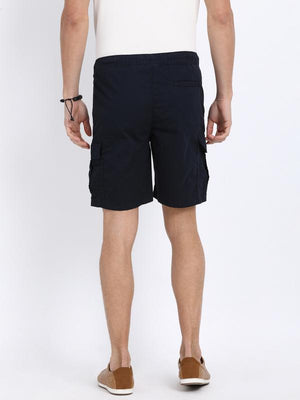 t-base Navy Blue Cotton Solid Cargo Shorts