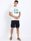 t-base Navy Blue Cotton Solid Cargo Shorts