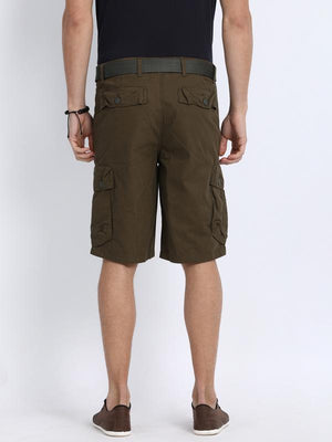 t-base Olive Cotton Solid Cargo Shorts