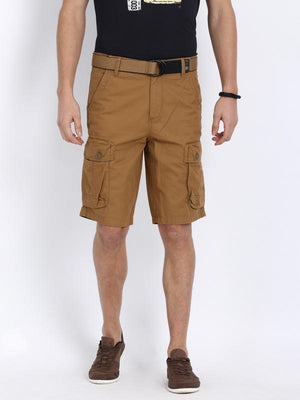 t-base Khaki Cotton Solid Cargo Shorts