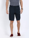 t-base Navy Cotton Solid Cargo Shorts