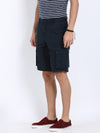 t-base Navy Cotton Solid Cargo Shorts
