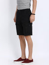 t-base Black Cotton Solid Cargo Shorts