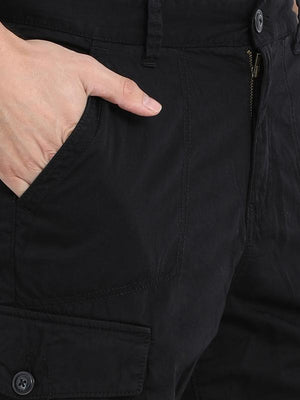 t-base Black Cotton Solid Cargo Shorts
