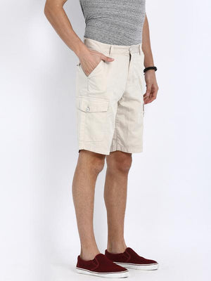 t-base Off-White Cotton Solid Cargo Shorts
