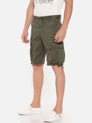 t-base green solid cargo shorts