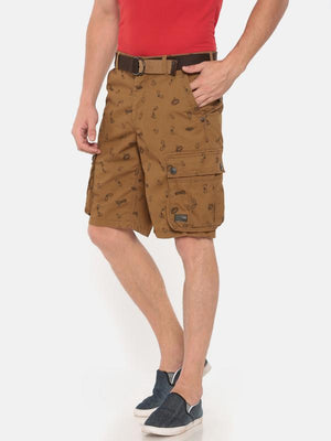 t-base brown printed cargo shorts