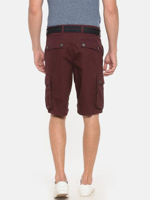 t-base maroon solid cargo shorts