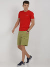 t-base green cotton solid lounge shorts