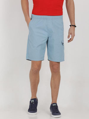 t-base blue cotton solid lounge shorts