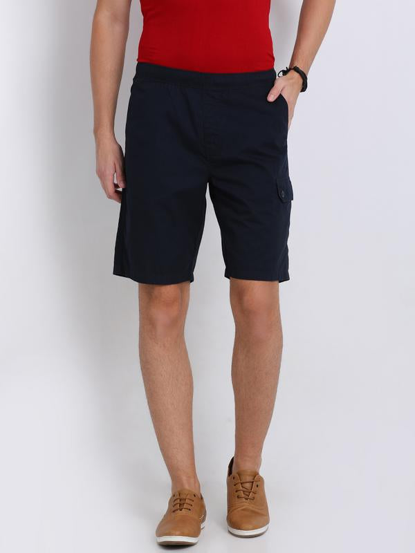 t-base navy blue cotton solid lounge shorts