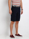 t-base Men Navy Cotton Solid Cargo Shorts With Belt