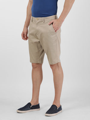 t-base Men Sand Cotton Lycra Dobby Stretch Shorts