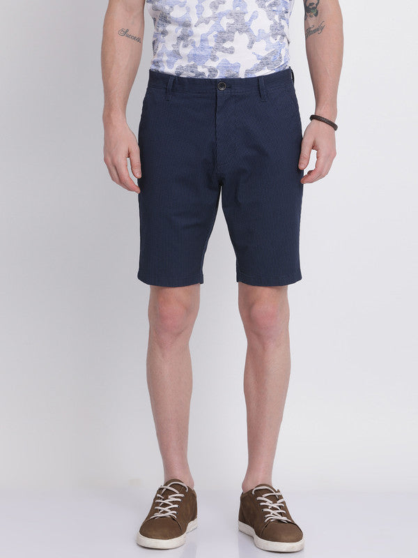 t-base Men Stone Blue Cotton Lycra Printed Basic Shorts