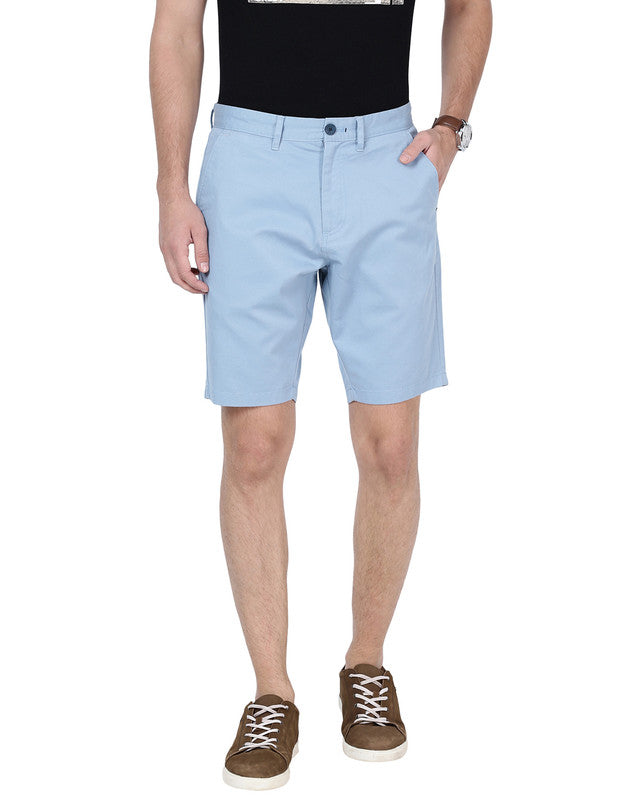 t-base Men Forever Blue Cotton Stretch Solid Chino Shorts