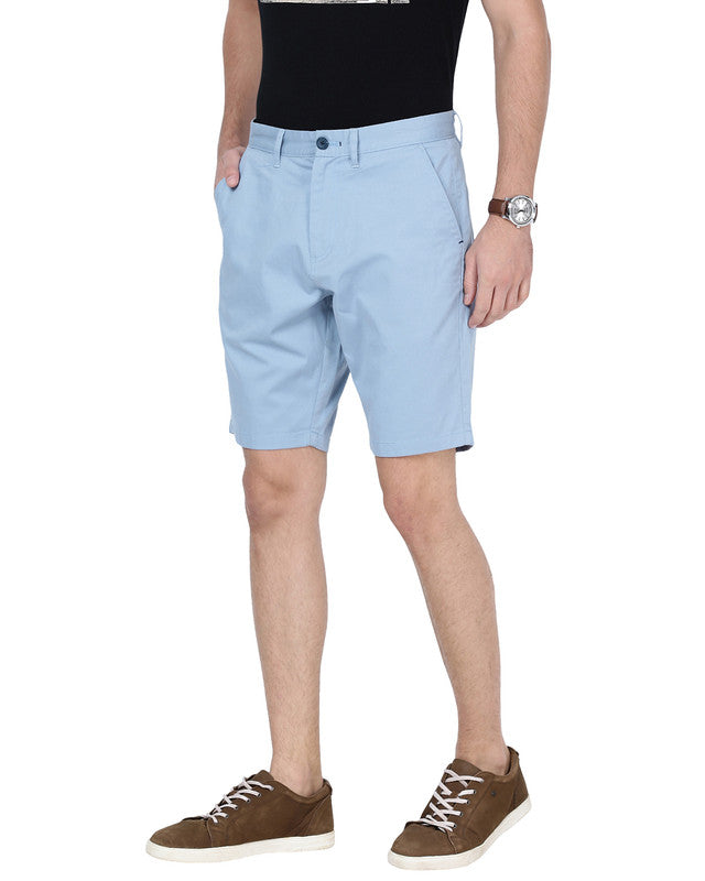 t-base Men Forever Blue Cotton Stretch Solid Chino Shorts