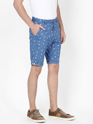t-base Men Federal Blue Cotton Stretch Printed Chino Shorts