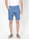 t-base Men Federal Blue Cotton Stretch Printed Chino Shorts