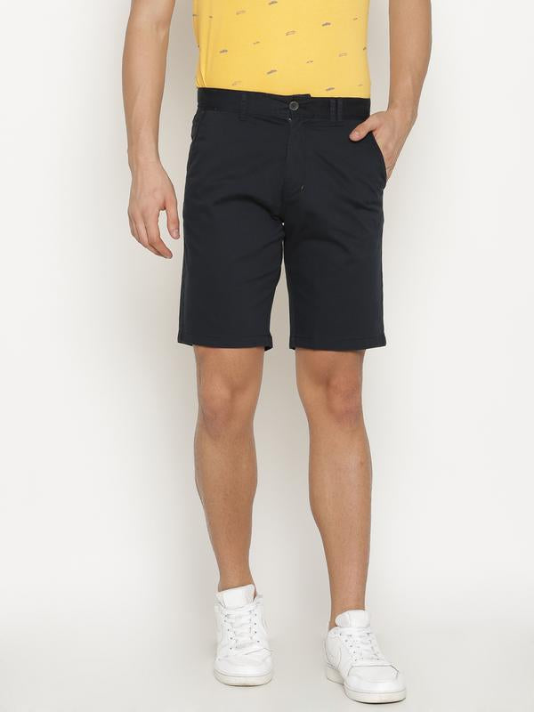 t-base Men's Navy Blue Cotton Solid Chino Short