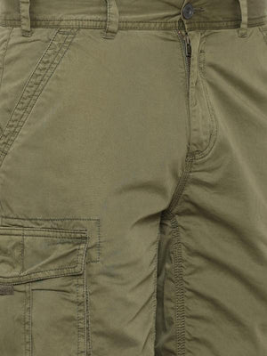 t-base Men's Green Cotton Solid Cargo Short
