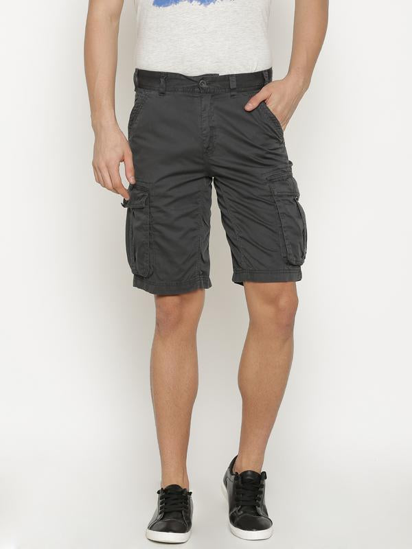 t-base Men's Grey Cotton Solid Cargo Short