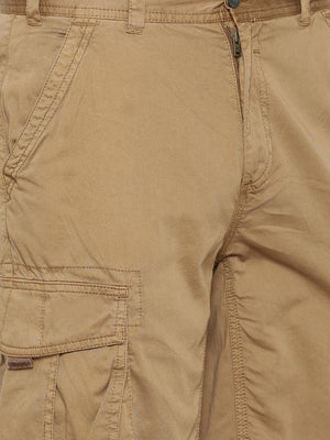 t-base Men's Tan Cotton Solid Cargo Short