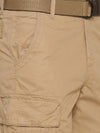 t-base Men's Tan Cotton Solid Cargo Short