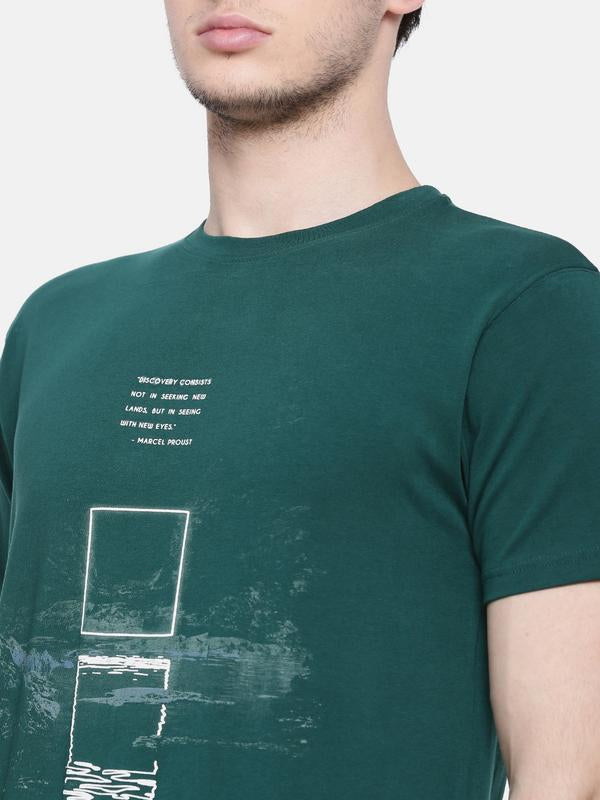 t-base men's green crew neck printed t-shirt