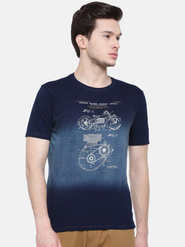 t-base men's indigo crew neck printed t-shirt