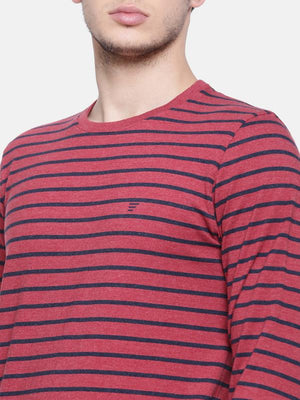 t-base men's red crew neck striped t-shirt