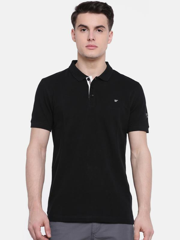 t-base men's navy polo neck solid t-shirt
