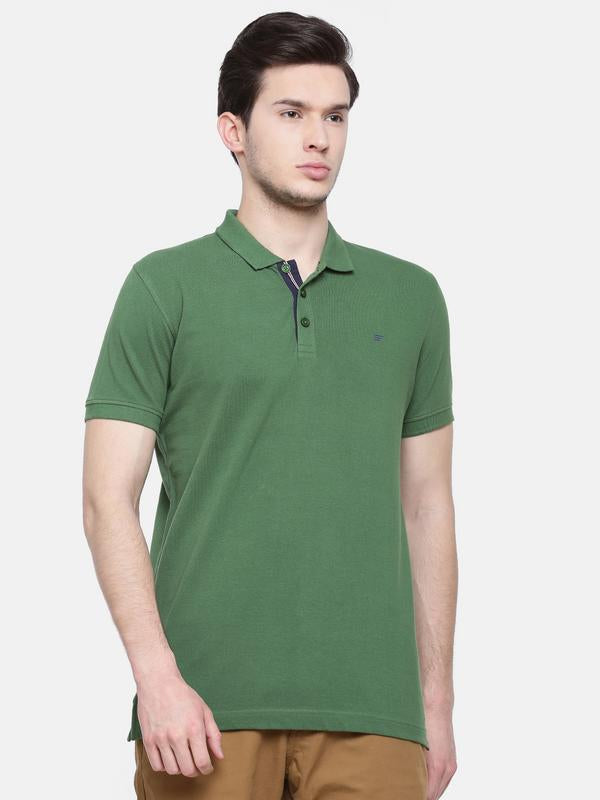 t-base men's green polo neck solid t-shirt