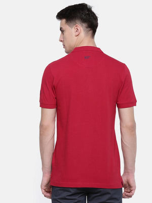 t-base men's red polo neck solid t-shirt