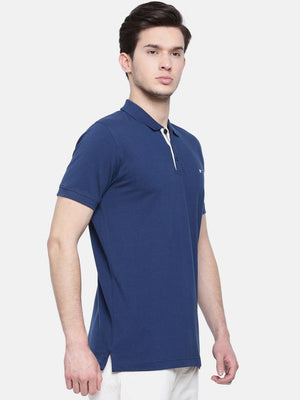 t-base men's blue polo neck solid t-shirt