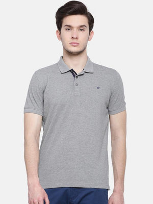 t-base men's grey polo neck solid t-shirt