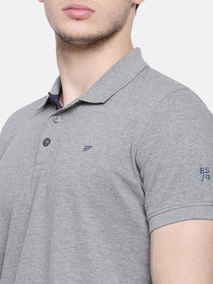 t-base men's grey polo neck solid t-shirt