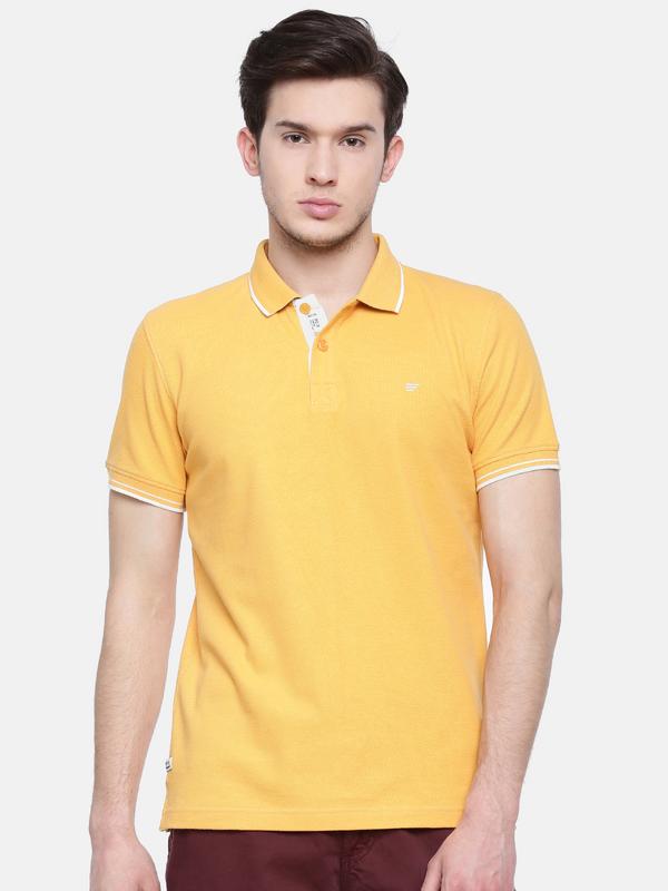 t-base men's yellow polo neck solid t-shirt